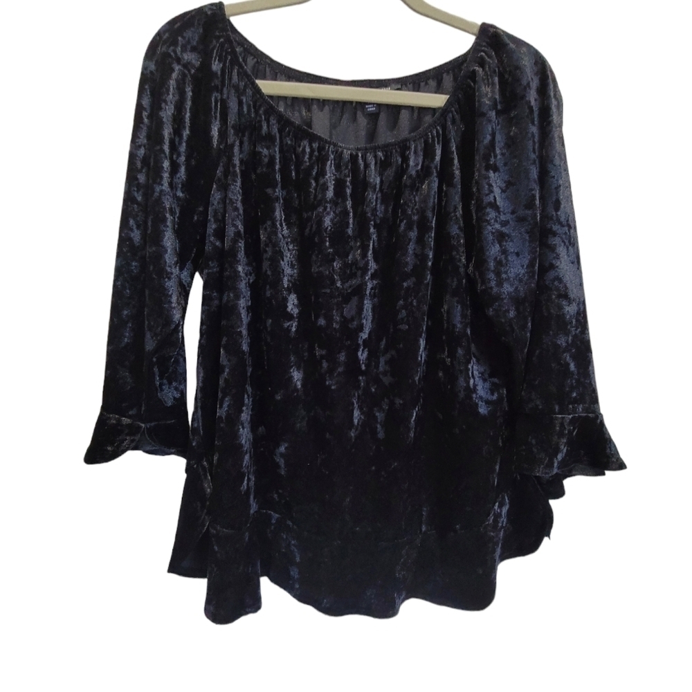 NWT Zac & Rachel PXL Black Velour 3/4 Sleeve Over the Shoulder Blouse
